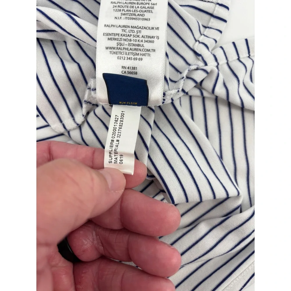 Polo Ralph Lauren Performance Men XL Striped Golf Polo Shirt Navy White
